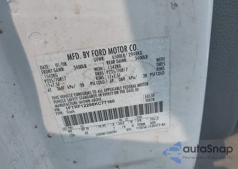 2008 Ford F-150 Stx/Xl/Xlt from USA, damaged, VIN 1FTRF12298KC77160